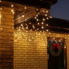 Božična LED zavesa ledene sveče 500 lučk – 20m toplo bela + hladno bela z bliskavico,