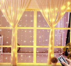 LED svetlobna zavesa novoletne micro lučke 300 LED / 3x3m Toplo bela USB + daljinec