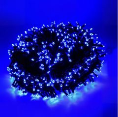 Zunanja LED Božična Veriga – 15m, 300 Modrih LED, Utripajoče Lučke za Praznične Dekoracije