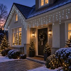 Božična LED zavesa ledene sveče 300 lučk &ndash; 12m hladno bela z bliskavico, IP44