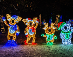 Komplet 4 velikih LED božičnih figur za fotografiranje – severni jeleni in snežak, do 2,5 m